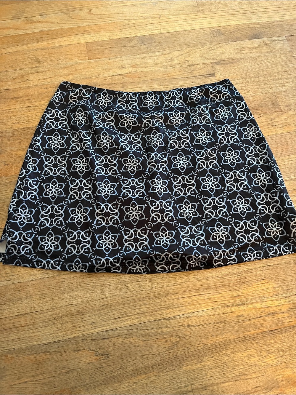 Black Mini Skirt with White Geometric Floral Print